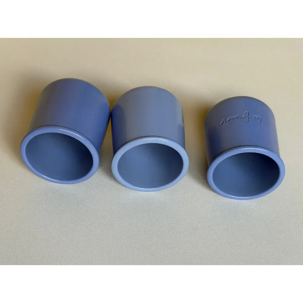Set of 3 La Fermiere Blue French Terracotta Yogurt Pots Cups Clay Ramekins
